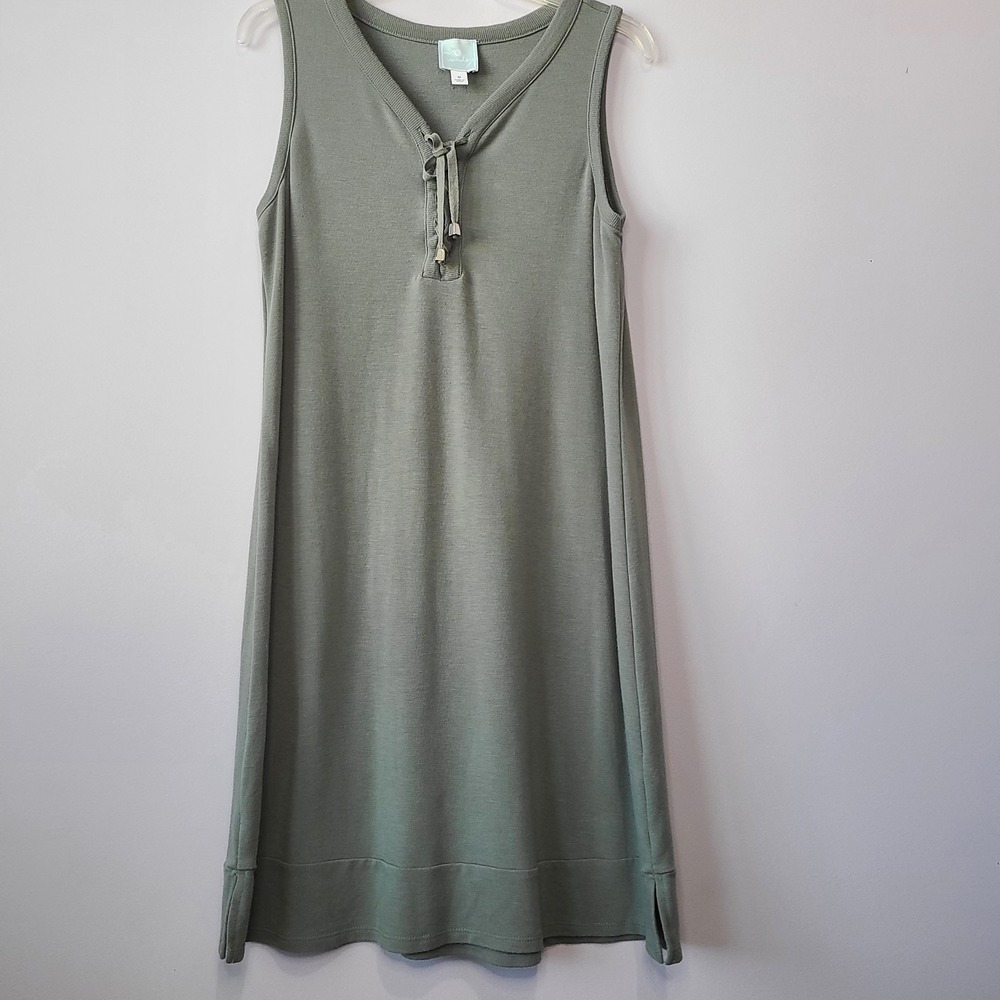 Sunday Dress Women's Olive Green Sleeveless Knit‎ Tie-Front Midi Dress Size M